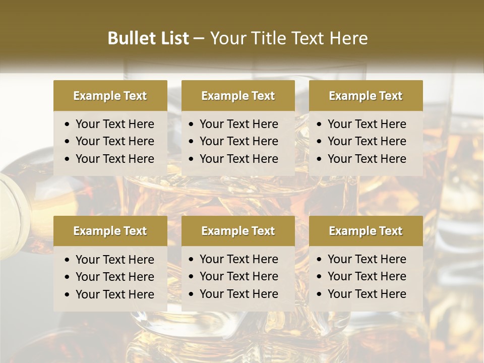 Three Glasses Of Whiskey With Ice Cubes On A Reflective Surface PowerPoint Template
