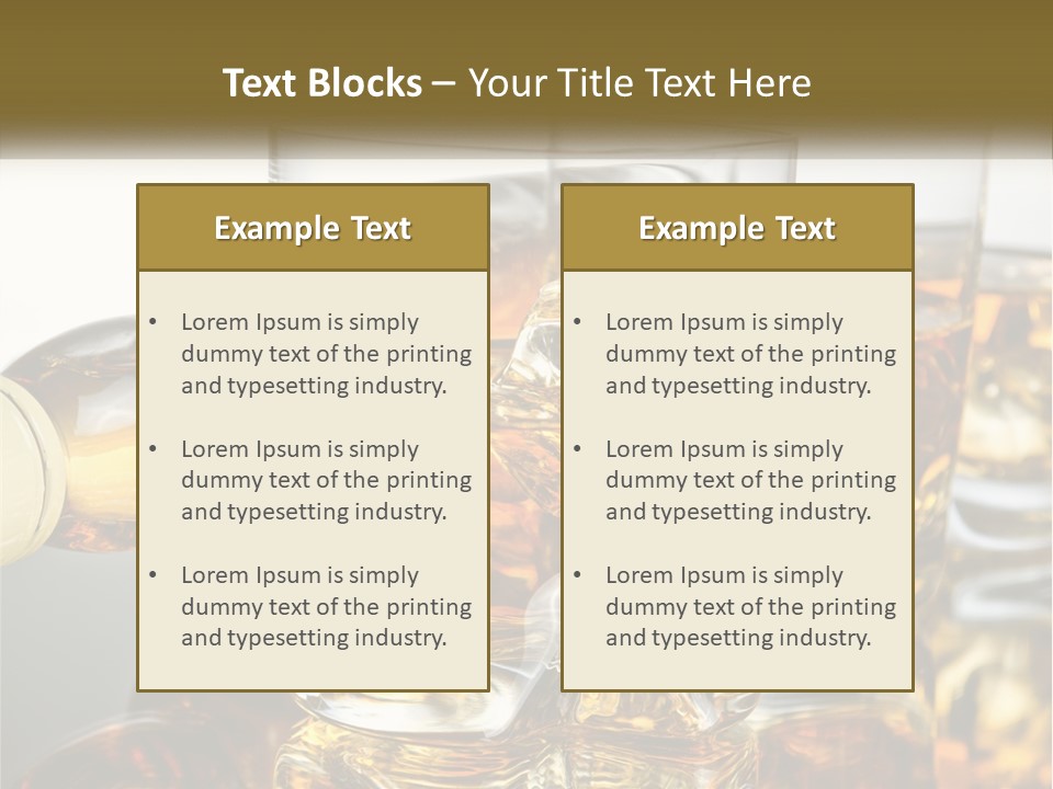 Three Glasses Of Whiskey With Ice Cubes On A Reflective Surface PowerPoint Template