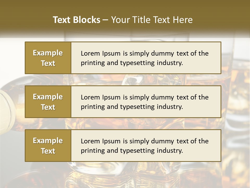 Three Glasses Of Whiskey With Ice Cubes On A Reflective Surface PowerPoint Template