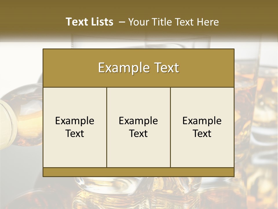 Three Glasses Of Whiskey With Ice Cubes On A Reflective Surface PowerPoint Template