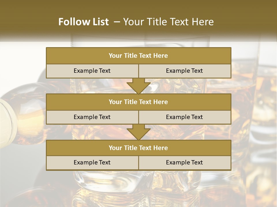 Three Glasses Of Whiskey With Ice Cubes On A Reflective Surface PowerPoint Template
