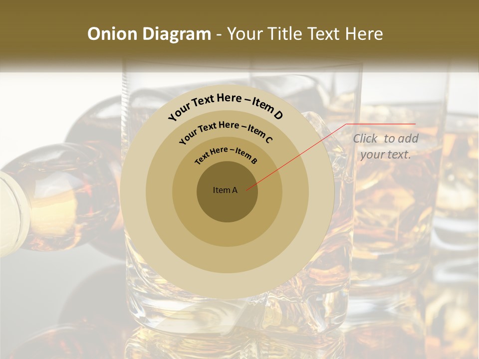 Three Glasses Of Whiskey With Ice Cubes On A Reflective Surface PowerPoint Template