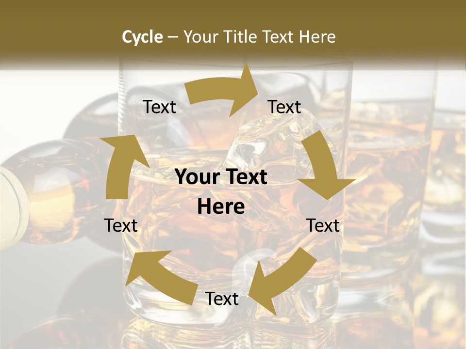 Three Glasses Of Whiskey With Ice Cubes On A Reflective Surface PowerPoint Template