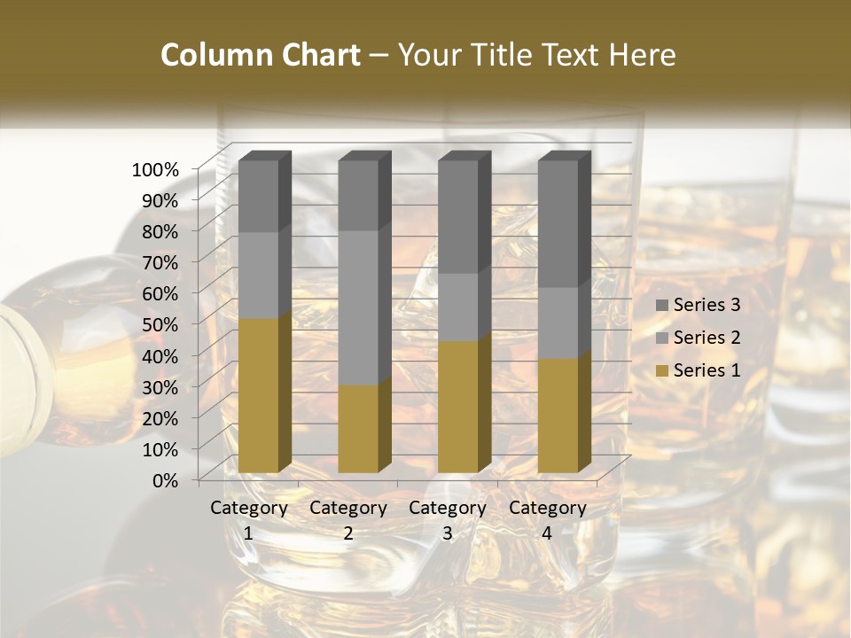 Three Glasses Of Whiskey With Ice Cubes On A Reflective Surface PowerPoint Template