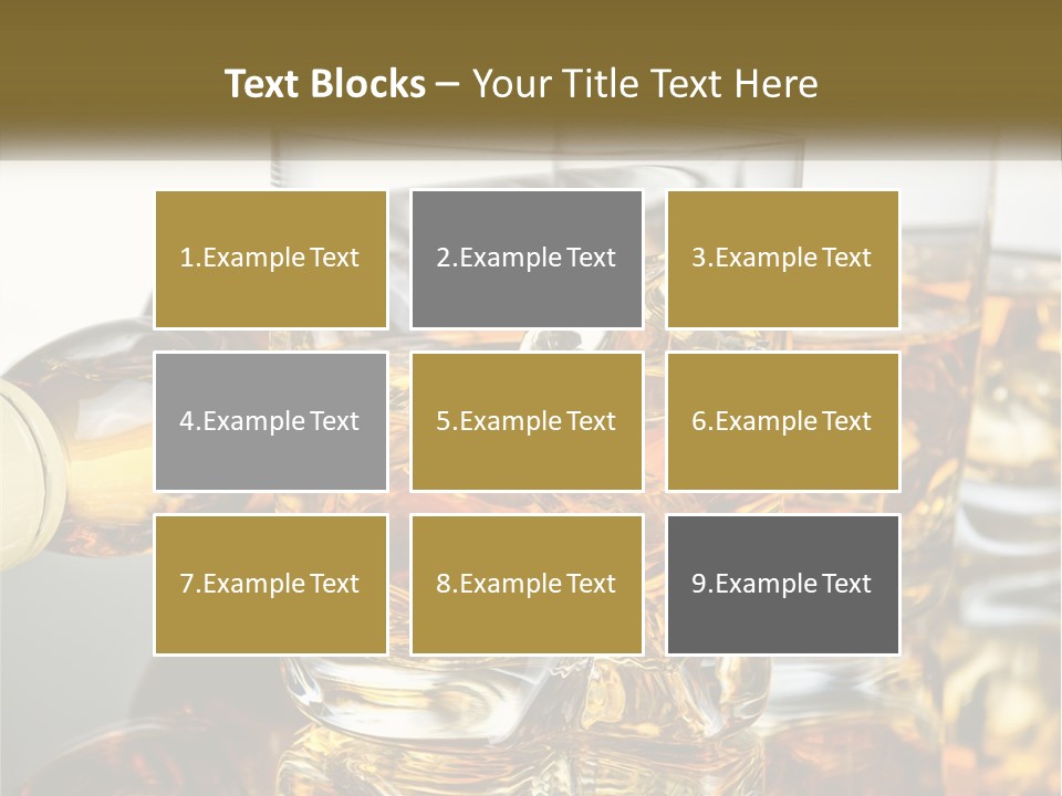 Three Glasses Of Whiskey With Ice Cubes On A Reflective Surface PowerPoint Template