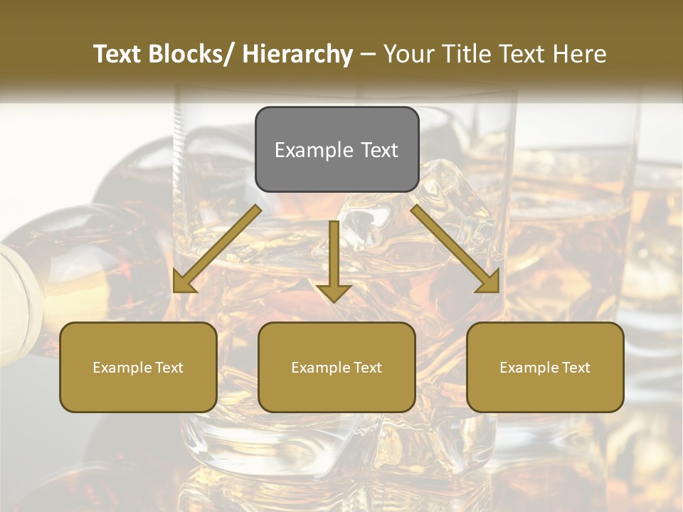 Three Glasses Of Whiskey With Ice Cubes On A Reflective Surface PowerPoint Template