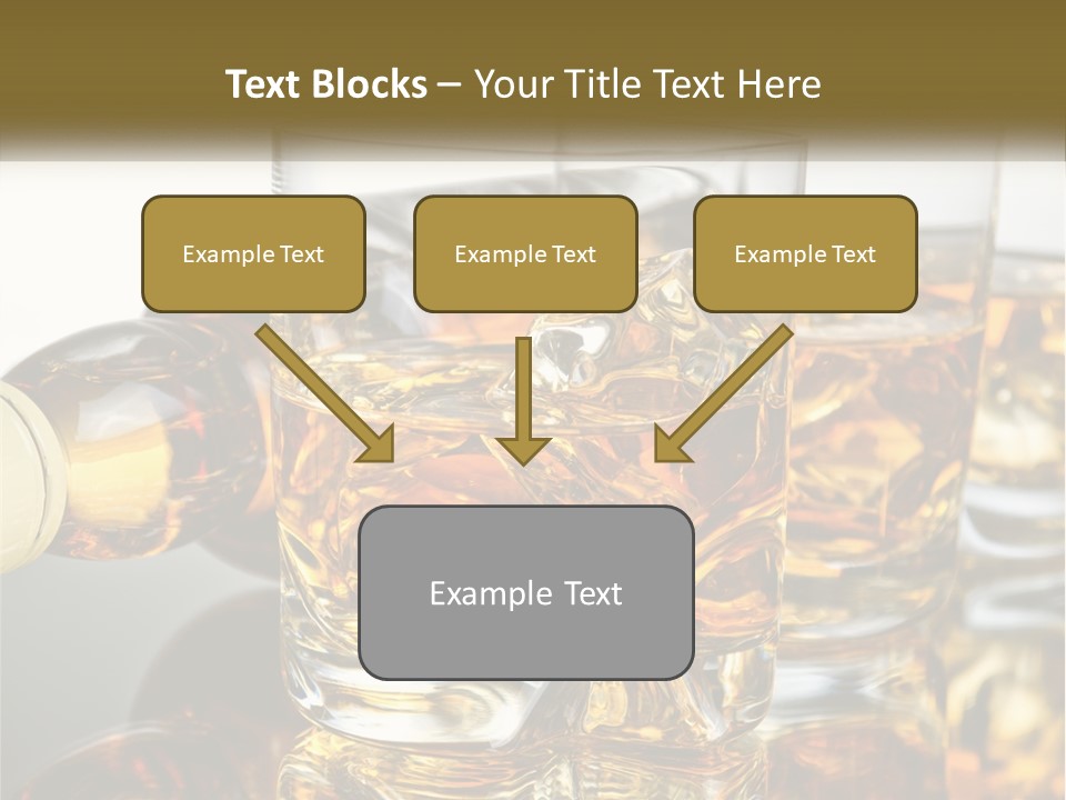 Three Glasses Of Whiskey With Ice Cubes On A Reflective Surface PowerPoint Template