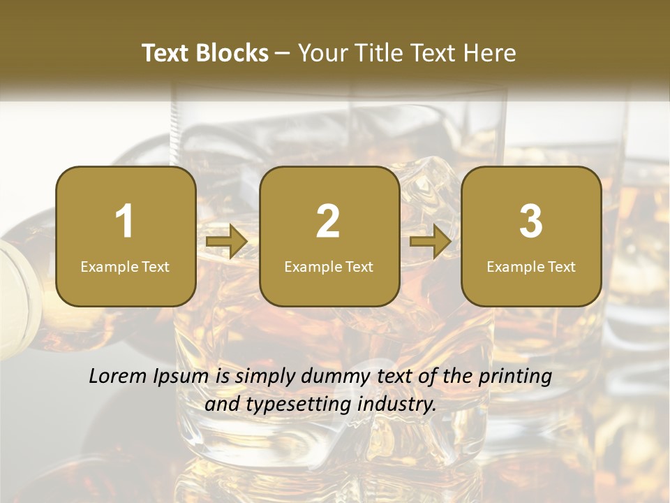Three Glasses Of Whiskey With Ice Cubes On A Reflective Surface PowerPoint Template