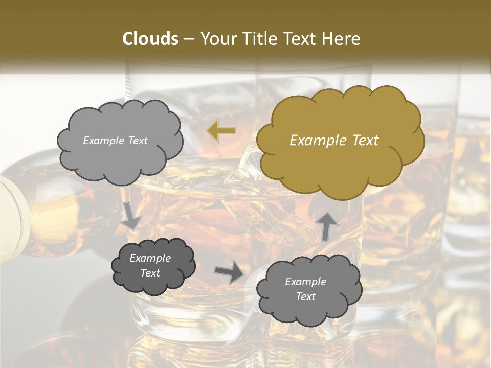 Three Glasses Of Whiskey With Ice Cubes On A Reflective Surface PowerPoint Template