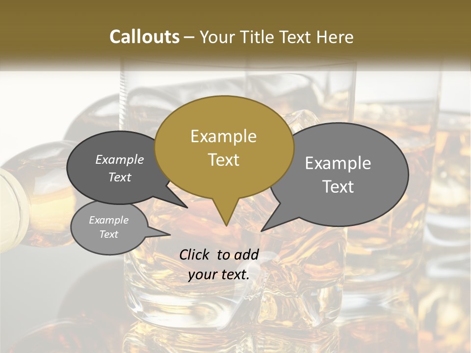 Three Glasses Of Whiskey With Ice Cubes On A Reflective Surface PowerPoint Template