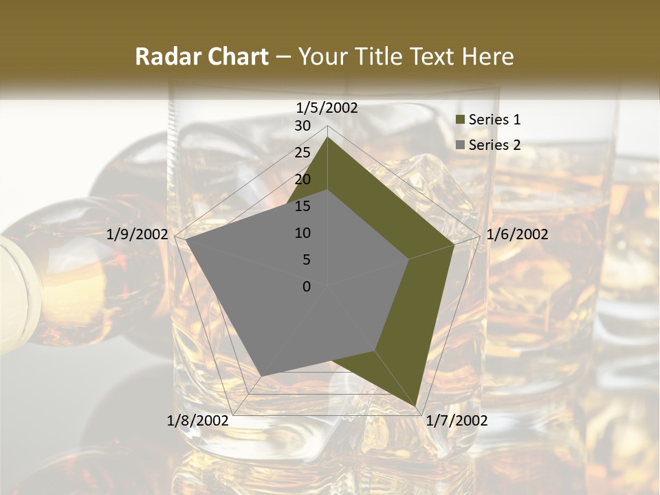 Three Glasses Of Whiskey With Ice Cubes On A Reflective Surface PowerPoint Template