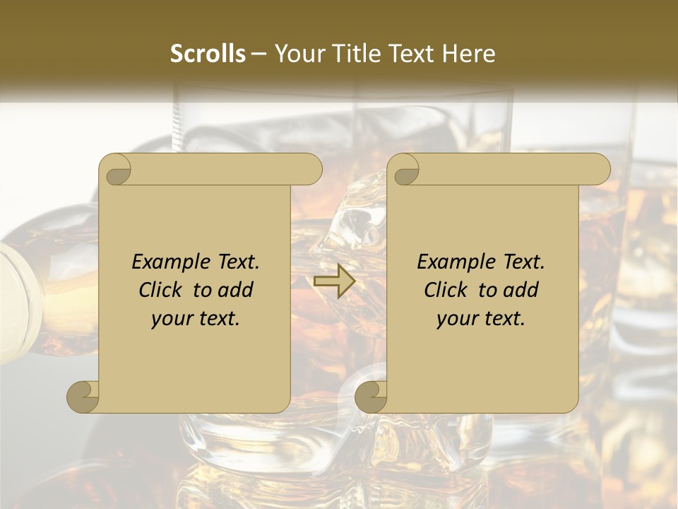 Three Glasses Of Whiskey With Ice Cubes On A Reflective Surface PowerPoint Template