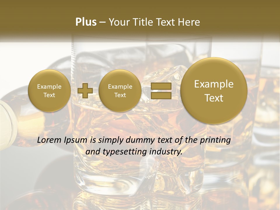 Three Glasses Of Whiskey With Ice Cubes On A Reflective Surface PowerPoint Template