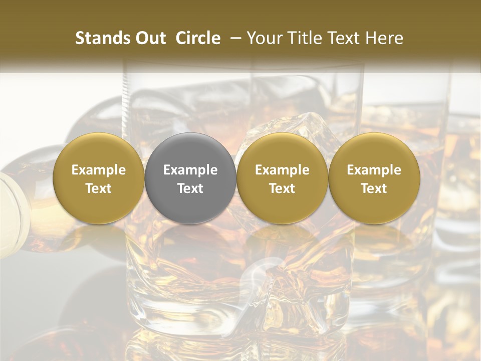 Three Glasses Of Whiskey With Ice Cubes On A Reflective Surface PowerPoint Template