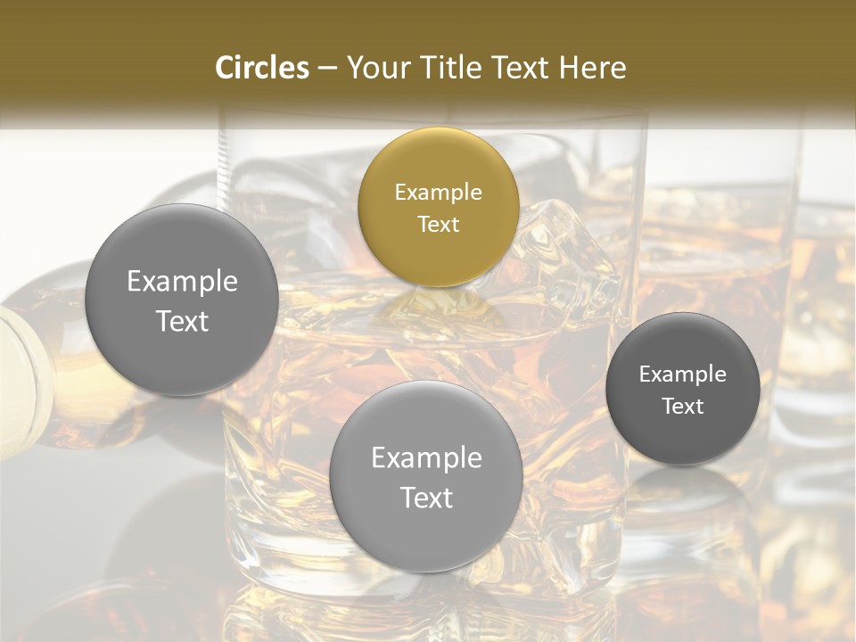 Three Glasses Of Whiskey With Ice Cubes On A Reflective Surface PowerPoint Template