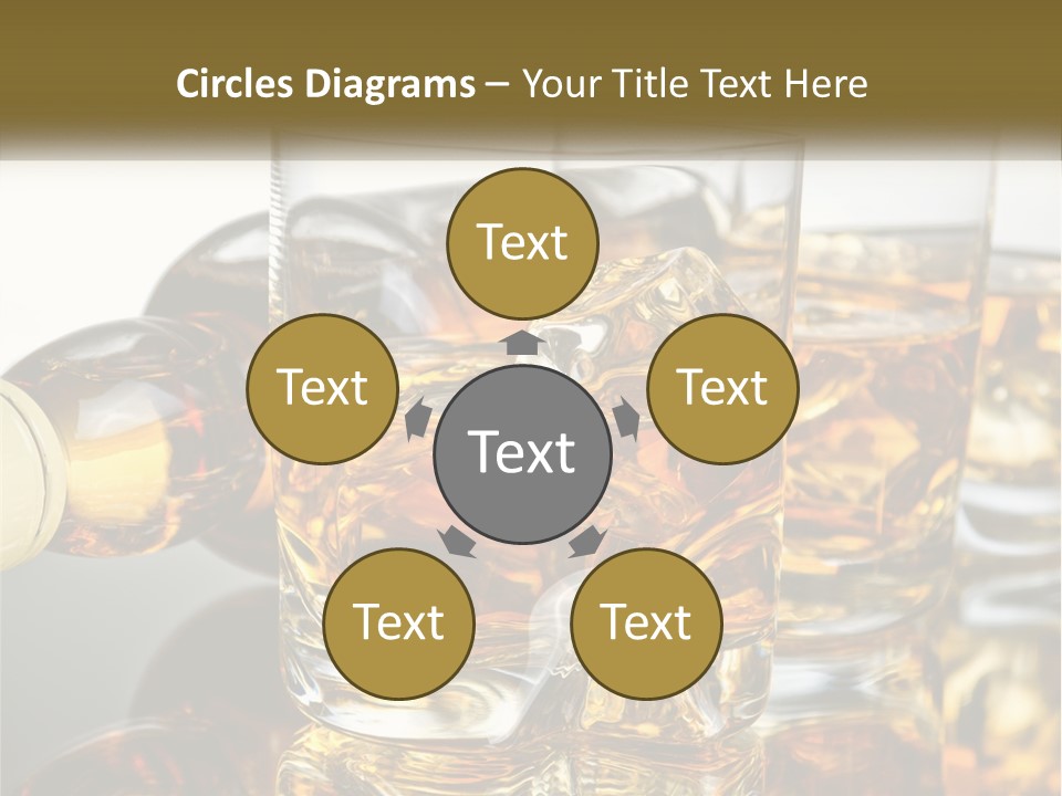 Three Glasses Of Whiskey With Ice Cubes On A Reflective Surface PowerPoint Template