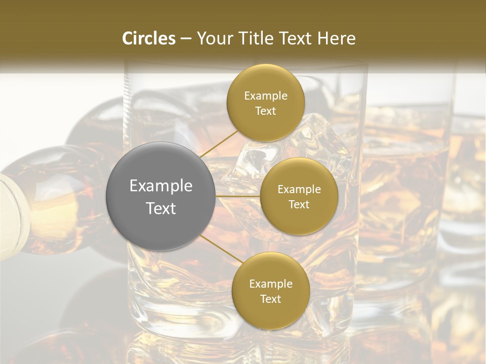 Three Glasses Of Whiskey With Ice Cubes On A Reflective Surface PowerPoint Template