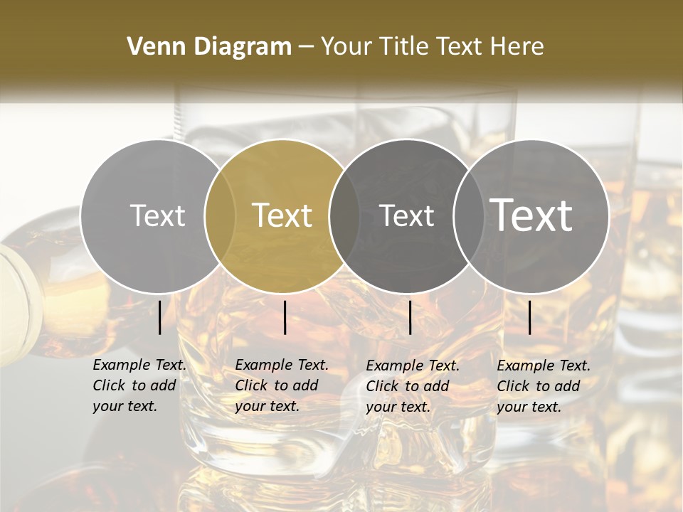 Three Glasses Of Whiskey With Ice Cubes On A Reflective Surface PowerPoint Template