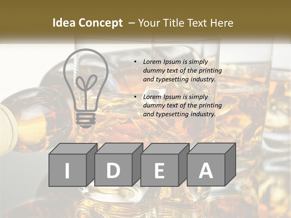 Three Glasses Of Whiskey With Ice Cubes On A Reflective Surface PowerPoint Template