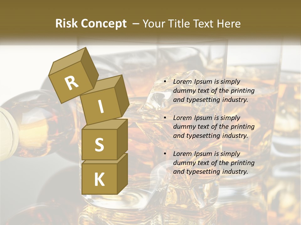Three Glasses Of Whiskey With Ice Cubes On A Reflective Surface PowerPoint Template