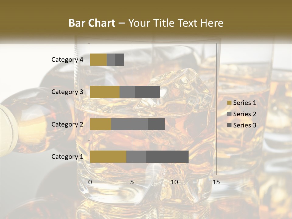 Three Glasses Of Whiskey With Ice Cubes On A Reflective Surface PowerPoint Template