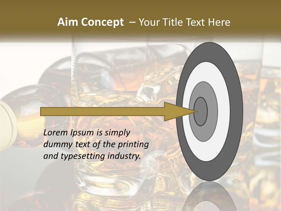 Three Glasses Of Whiskey With Ice Cubes On A Reflective Surface PowerPoint Template