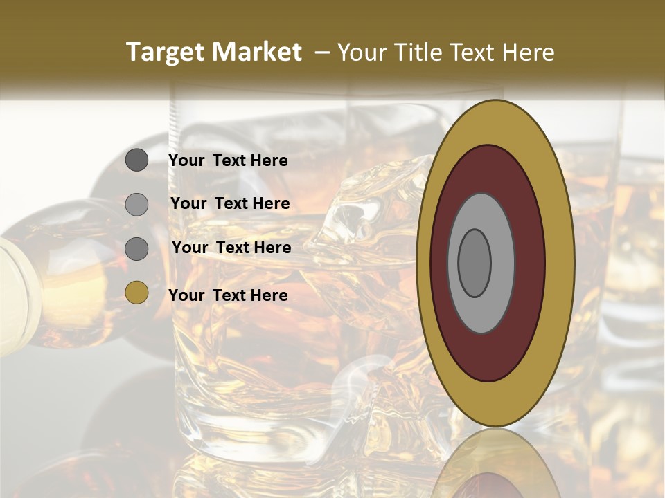 Three Glasses Of Whiskey With Ice Cubes On A Reflective Surface PowerPoint Template