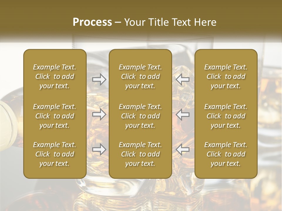 Three Glasses Of Whiskey With Ice Cubes On A Reflective Surface PowerPoint Template