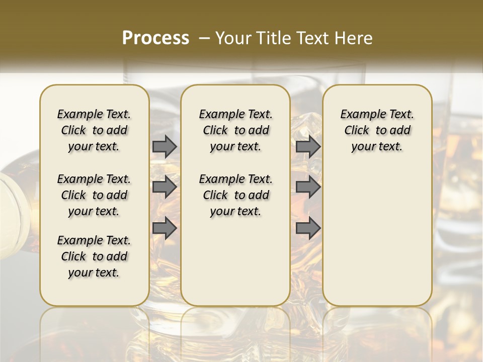 Three Glasses Of Whiskey With Ice Cubes On A Reflective Surface PowerPoint Template