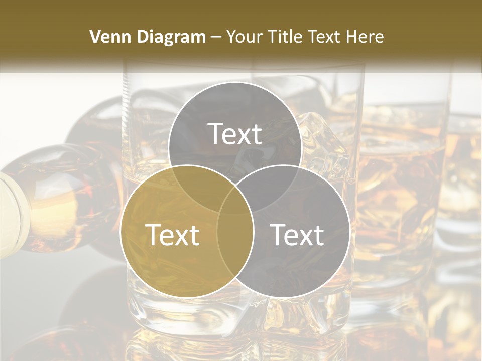 Three Glasses Of Whiskey With Ice Cubes On A Reflective Surface PowerPoint Template