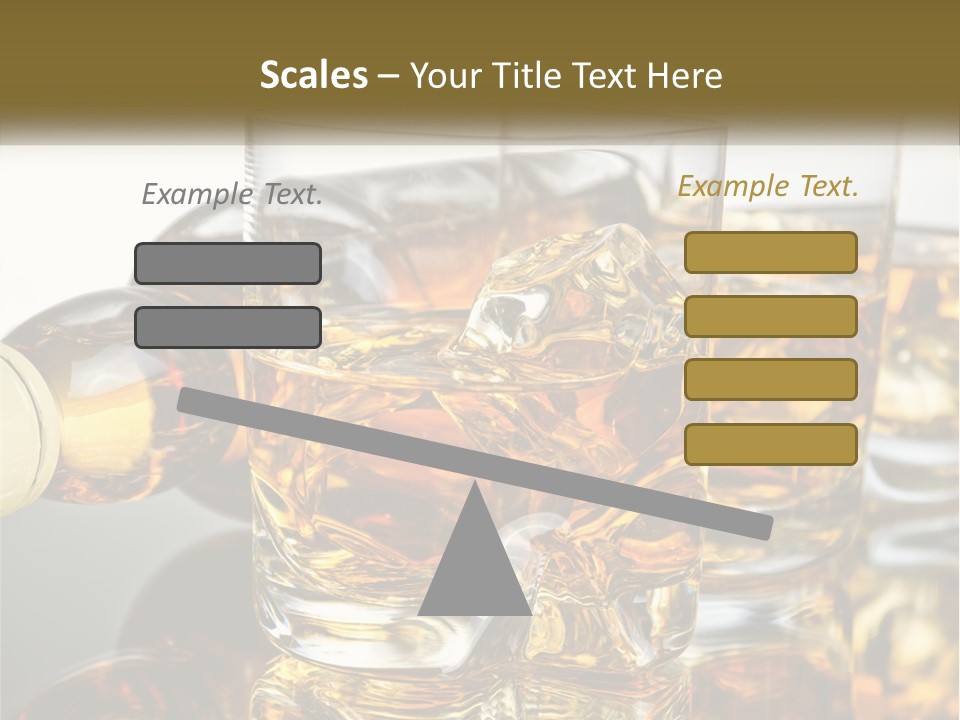 Three Glasses Of Whiskey With Ice Cubes On A Reflective Surface PowerPoint Template