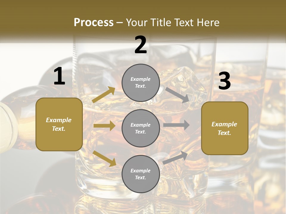 Three Glasses Of Whiskey With Ice Cubes On A Reflective Surface PowerPoint Template