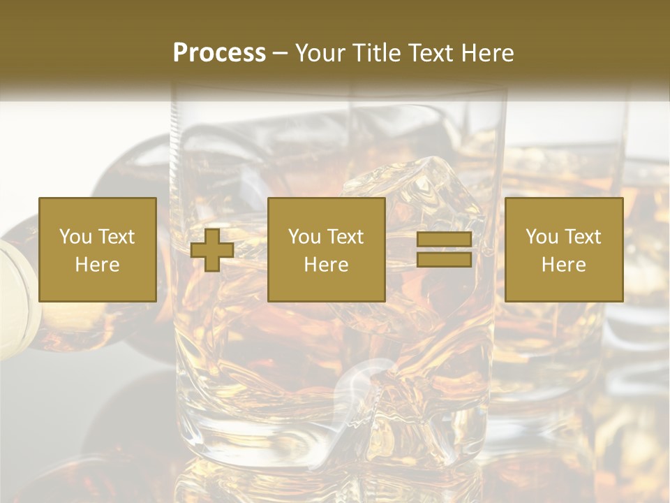 Three Glasses Of Whiskey With Ice Cubes On A Reflective Surface PowerPoint Template