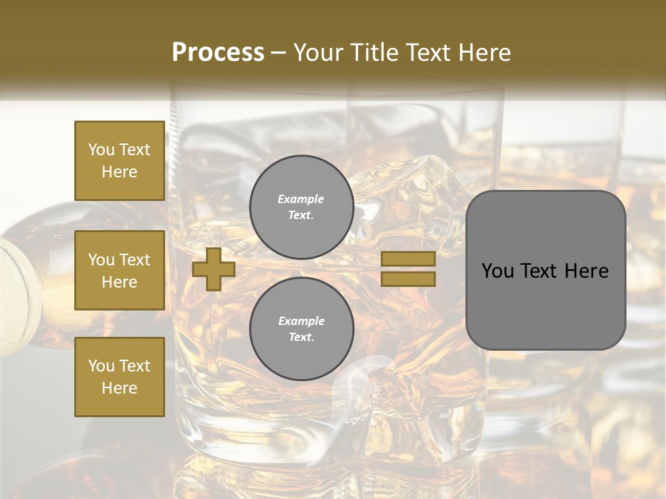 Three Glasses Of Whiskey With Ice Cubes On A Reflective Surface PowerPoint Template