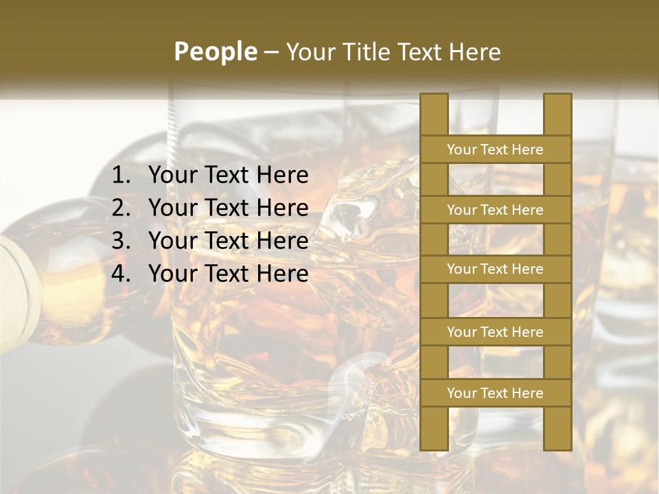 Three Glasses Of Whiskey With Ice Cubes On A Reflective Surface PowerPoint Template