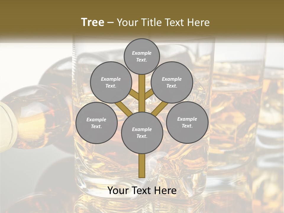 Three Glasses Of Whiskey With Ice Cubes On A Reflective Surface PowerPoint Template