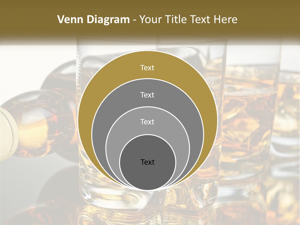Three Glasses Of Whiskey With Ice Cubes On A Reflective Surface PowerPoint Template