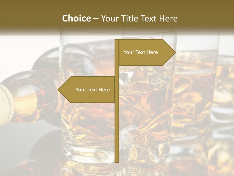 Three Glasses Of Whiskey With Ice Cubes On A Reflective Surface PowerPoint Template