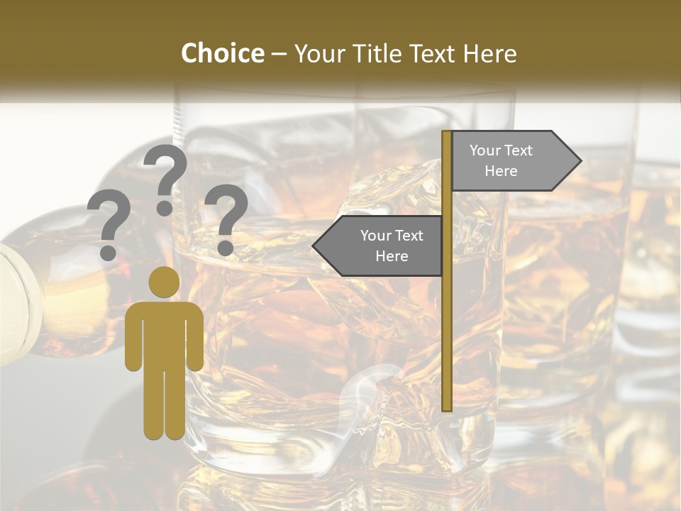 Three Glasses Of Whiskey With Ice Cubes On A Reflective Surface PowerPoint Template