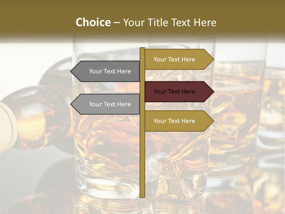 Three Glasses Of Whiskey With Ice Cubes On A Reflective Surface PowerPoint Template