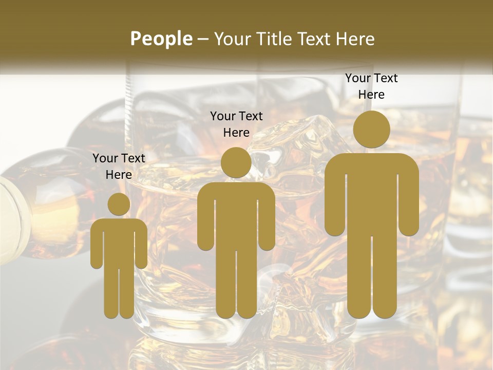 Three Glasses Of Whiskey With Ice Cubes On A Reflective Surface PowerPoint Template