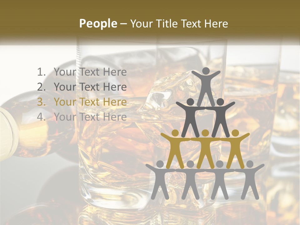 Three Glasses Of Whiskey With Ice Cubes On A Reflective Surface PowerPoint Template