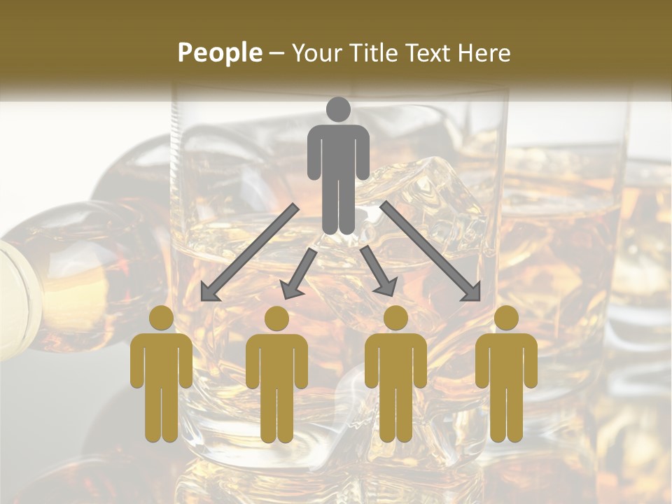 Three Glasses Of Whiskey With Ice Cubes On A Reflective Surface PowerPoint Template