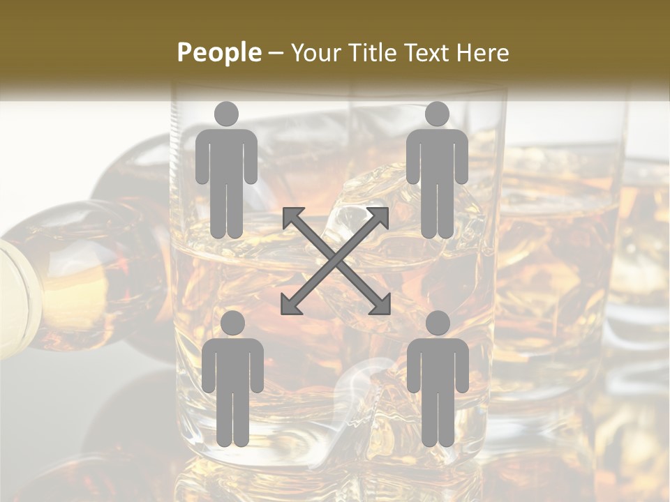 Three Glasses Of Whiskey With Ice Cubes On A Reflective Surface PowerPoint Template