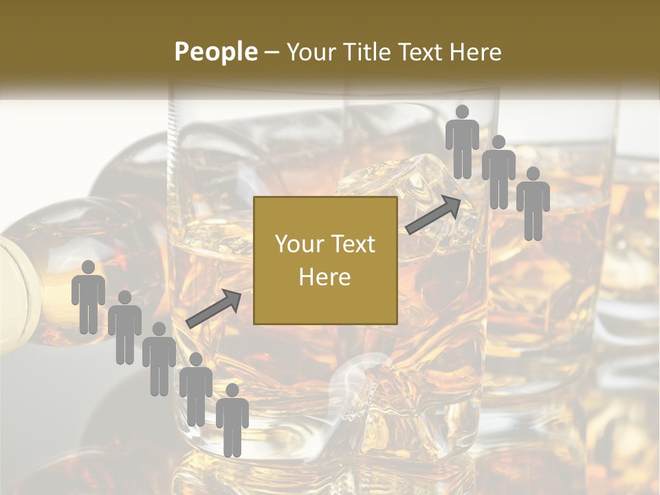 Three Glasses Of Whiskey With Ice Cubes On A Reflective Surface PowerPoint Template