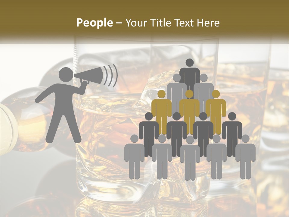 Three Glasses Of Whiskey With Ice Cubes On A Reflective Surface PowerPoint Template