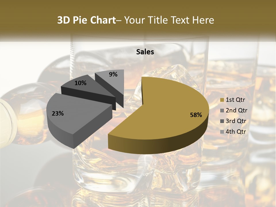 Three Glasses Of Whiskey With Ice Cubes On A Reflective Surface PowerPoint Template