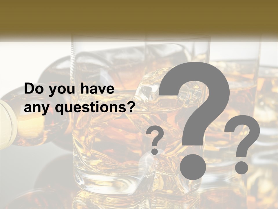 Three Glasses Of Whiskey With Ice Cubes On A Reflective Surface PowerPoint Template