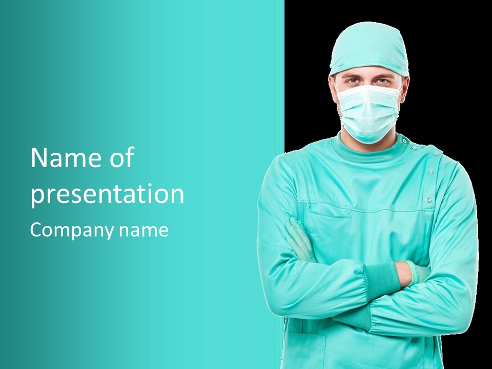 A Man In Scrubs Is Wearing A Surgical Mask PowerPoint Template