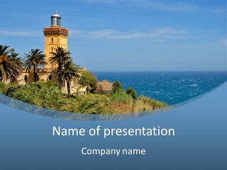 A Lighthouse On A Small Island With Palm Trees PowerPoint Template